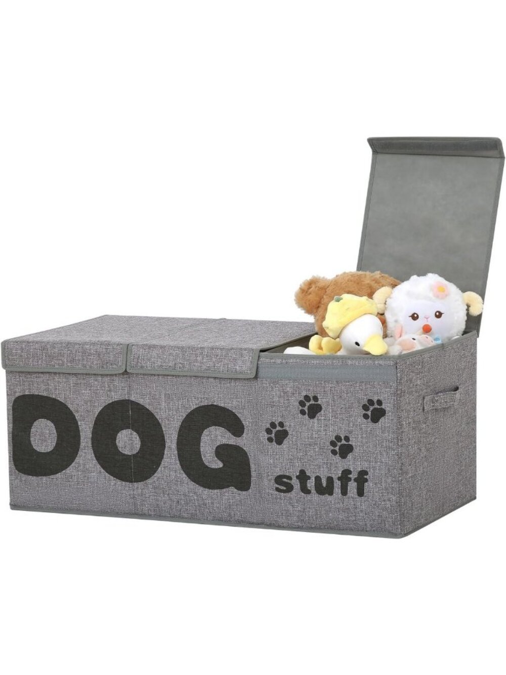 Large Dog Toy Storage Basket with Lid - 3 Grids for Pet Supplies Organization